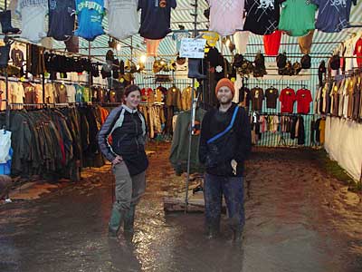 Mud-swamped stall, Glastonbury Festival, Pilton, Somerset, England June 2005