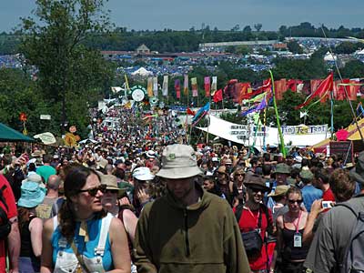 Sunday morning, view from the railway embankment, Glastonbury Festival, Pilton, Somerset, England June 2005