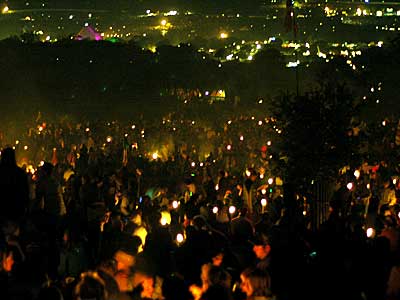 A thousand campfires, sacred space, Glastonbury Festival, Pilton, Somerset, England June 2005