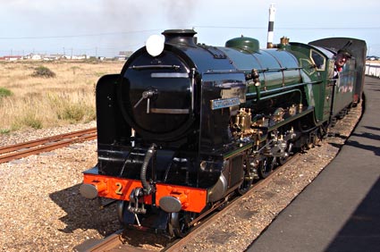 Romney, Hythe and Dymchurch Railway, steam railway running from Hythe via Dymchurch, St. Mary's Bay, New Romney and Romney Sands to Dungeness on the south coast of Kent, England