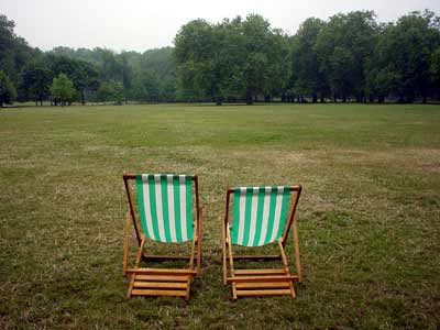 Green Park deckchairs, rain.