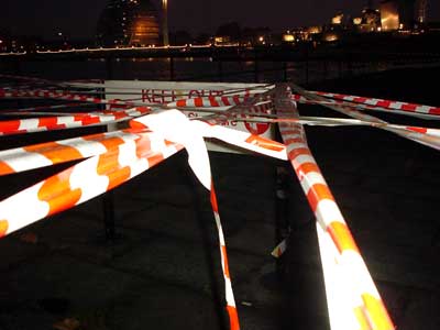 warning tape, Thames north bank