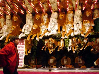 Leicester Square rubbish prizes funfair, Dec 2001