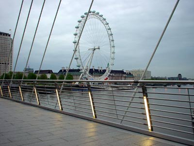 London Eye from the New Hungerford Bridge, downstream bridge, Charing Cross London