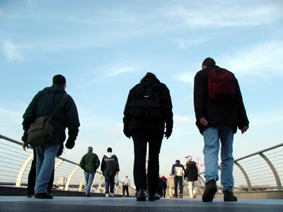 Millennium Bridge, walkers, London, 2003