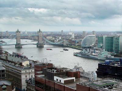 Tower bridge and GLA Building from the top, London Monument, Fish Street Hill, London EC3