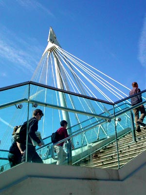 Climbing Hungerford Bridge, London 