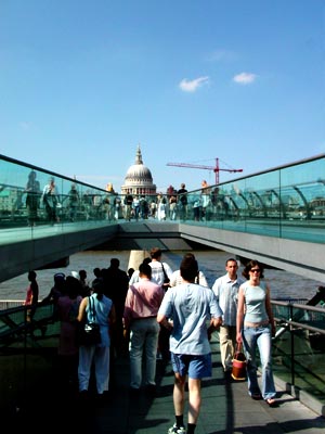 Millennium Bridge and blue sky, London, June 2003