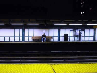 Midnight, Marcy Avenue subway, Williamsburg, New York