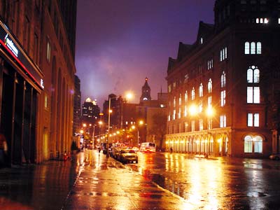Cooper Sq at night, Manhattan, New York