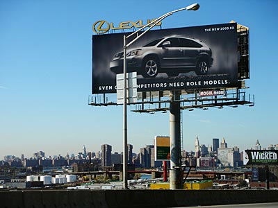 Approaching Midtown Tunnel, Manhattan in the distance, NYC, USA