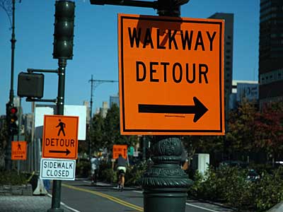 Walkway detour, Midtown Manhattan, New York City, NYC, USA
