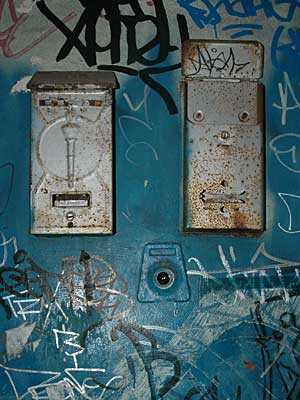 Metal faces, Lower East Side, Manhattan, New York City, NYC, USA