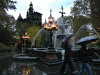 Fountains in the rain, New York, USA