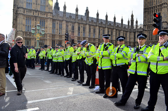 Block the Bridge, UK Uncut action on Westminster Bridge in protest of plans to privatise the NHS. Sunday 9th October 2011, London