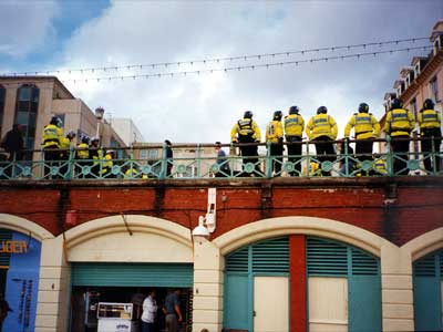 Riot police on the sea front, Reclaim the Streets, Brighton 
