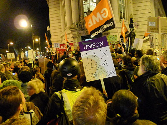 Brixton Fight the Cuts protest outside Lambeth Town Hall, Monday 7th Feb 2011