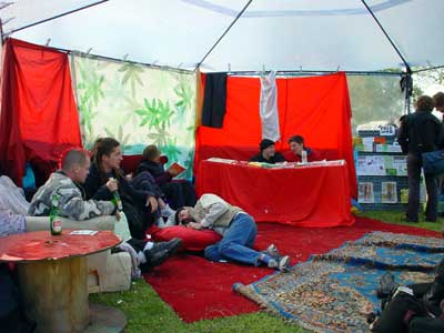 56a infoshop tent, Jayday, Cannabis Festival, Brockwell Park, South London 4th May 2002
