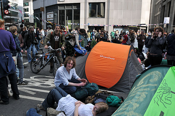G20 and Climate Camp protests at the Bank of England and Bishopgate, City of London, London, 1st April 2009