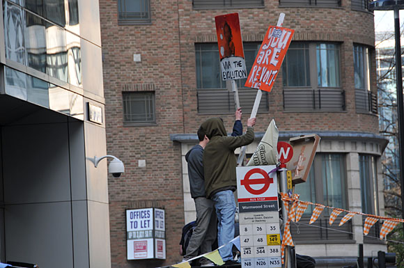 G20 and Climate Camp protests at the Bank of England and Bishopgate, City of London, London, 1st April 2009