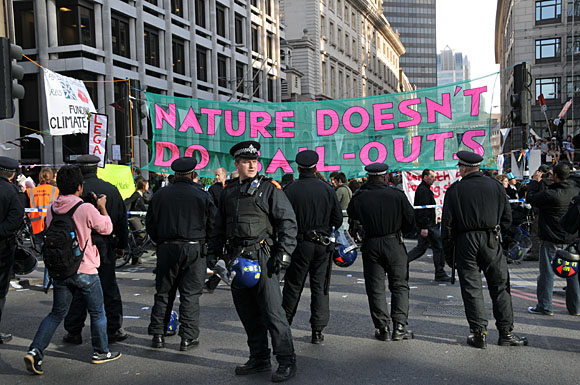 G20 and Climate Camp protests at the Bank of England and Bishopgate, City of London, London, 1st April 2009