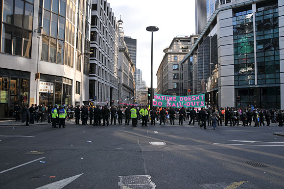 G20 and Climate Camp protests at the Bank of England and Bishopgate, City of London, London, 1st April 2009