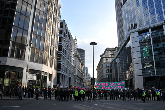 G20 and Climate Camp protests at the Bank of England and Bishopgate, City of London, London, 1st April 2009
