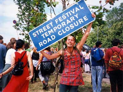 The motorway reclaimed, Reclaim the Streets, M41 Motorway, Shepherd's Bush, 8th June 1996