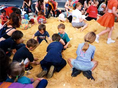 Kids sand pit, Reclaim the Streets, M41 Motorway, Shepherd's Bush, 8th June 1996
