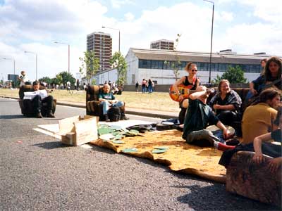 Motorway front room, Reclaim the Streets, M41 Motorway, Shepherd's Bush, 8th June 1996