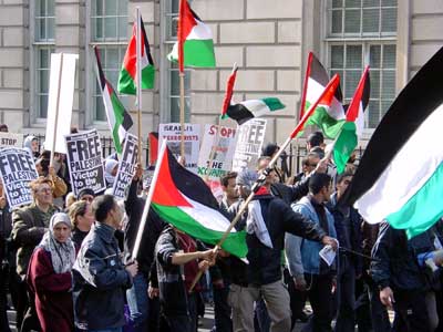 Banners and flags, Trafalgar Square, 13th April, 2002