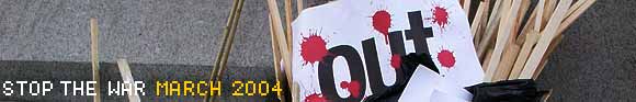 Saturday, 20 March, 2004, anti-war protesters mark the anniversary of the start of the war with a march and rally at Trafalgar Square, London. urban75 photo report.