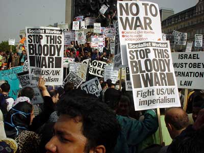 No to War Banners, Stop the War demo, Trafalgar Square, 13th October 2001