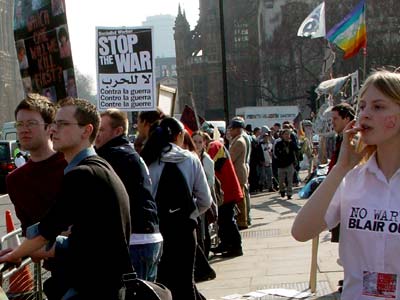 Protesters outside Parliament, anti-war protest, Parliament Square, London March 19th 2003