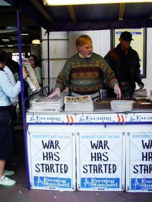 Protesters outside Parliament, anti-war protest, Parliament Square, London March 19th 2003