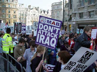 Protest by Piccadilly Circus, Stop the War in Iraq protest, London, March 22nd 2003 