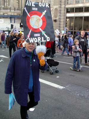 Save Our World, Piccadilly Circus, Stop the War in Iraq protest, London, March 22nd 2003 