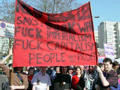 'Red Eccles says' Piccadilly, Stop the War in Iraq protest, London, March 22nd 2003 