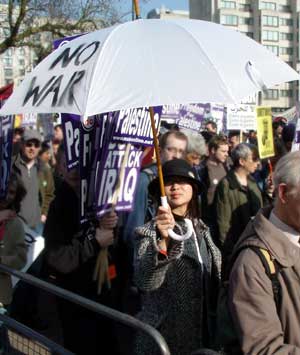 No War umbrella, Hyde Park, Stop the War in Iraq protest, London, March 22nd 2003 