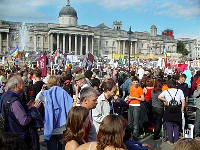 Overall view of the protest, Trafalgar Square, Stop the War in Iraq protest, London, Sept 27th 2003