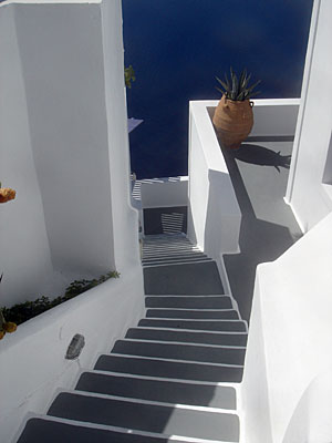 White steps and blue sea, Imerovigli, Santorini, Greece, , September 2004