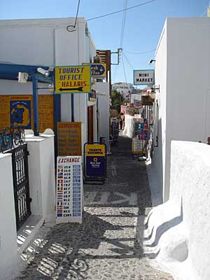 Walking through Firostefani, near Imerovigli, Santorini, Greece, September 2004