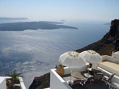 Looking over our apartment, Imerovigli, Santorini, Greece, September 2004