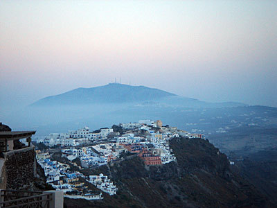 Morning clouds over Fira, Santorini, Greece, September 2004