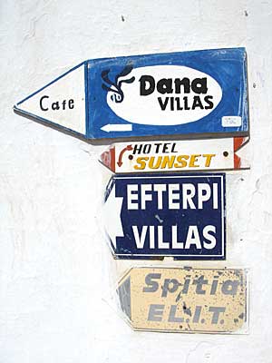 Hand painted signs, Imerovigli, Santorini, Greece, September 2004