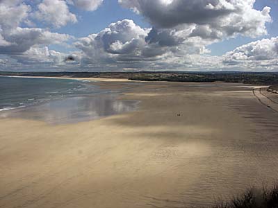 View from the train, Porth Kidney sands, St Ives, Cornwall, April 2004