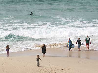 Heading for the sea, Porthmeor Beach, St Ives, Cornwall, April 2004