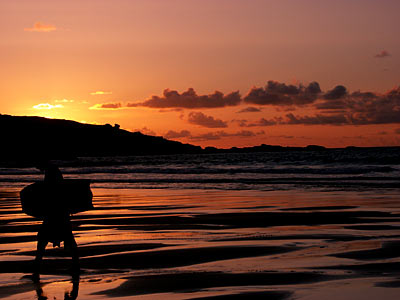 Sunset over Porthmeor Beach, St Ives, Cornwall, April 2004