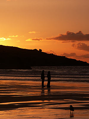 Looking out to sea, Sunset over Porthmeor Beach, St Ives, Cornwall, April 2004