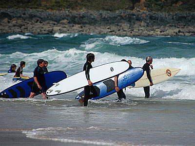 Four surfboards at Porthmeor beach, early morning in St Ives, St Ives, Cornwall, August 2005